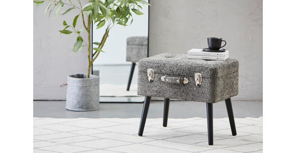 HOCKER Chenille Kiefer Grau - Schwarz/Grau, Trend, Holz/Textil (50/46/35cm) - Xora