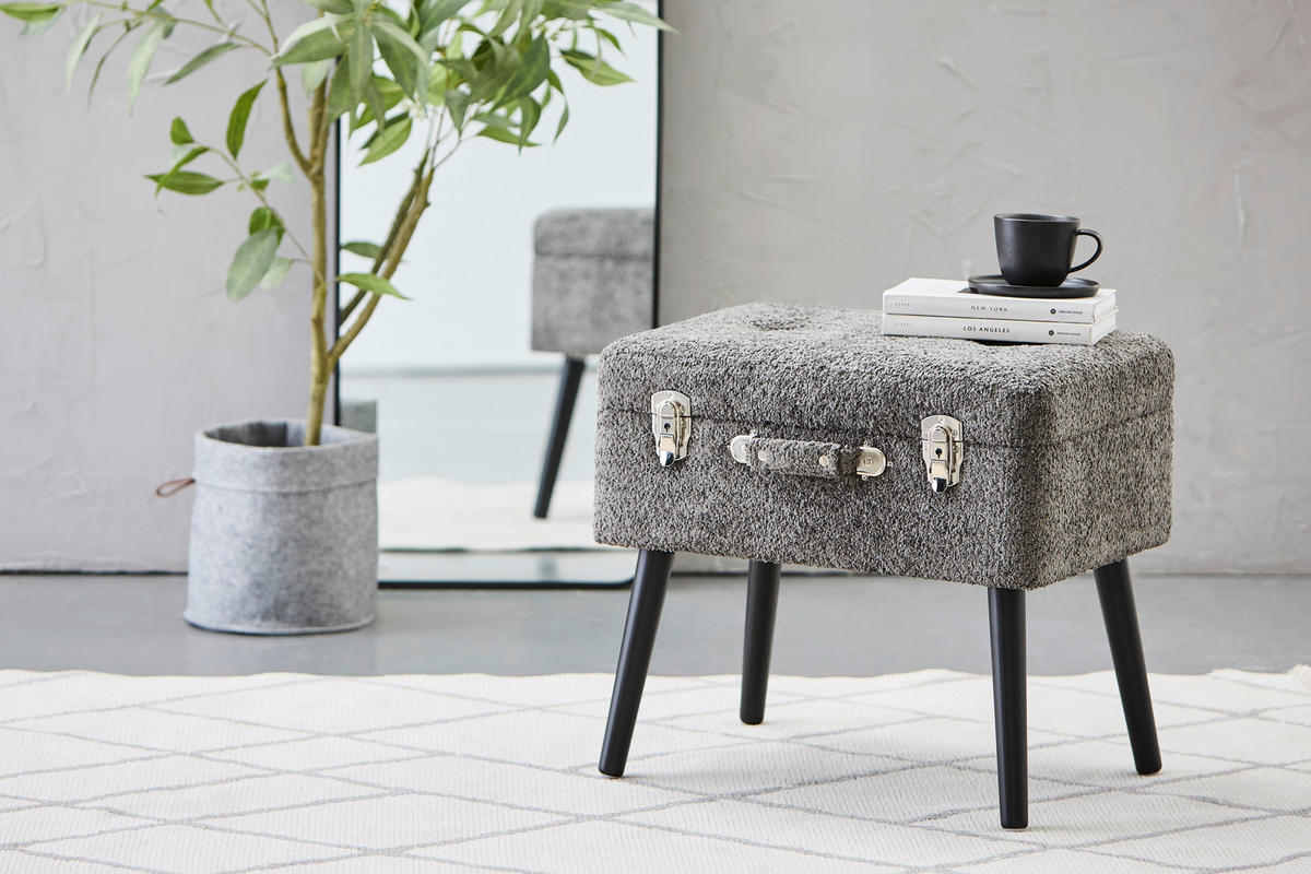 HOCKER Chenille Kiefer Grau  - Schwarz/Grau, Trend, Holz/Textil (50/46/35cm) - Xora