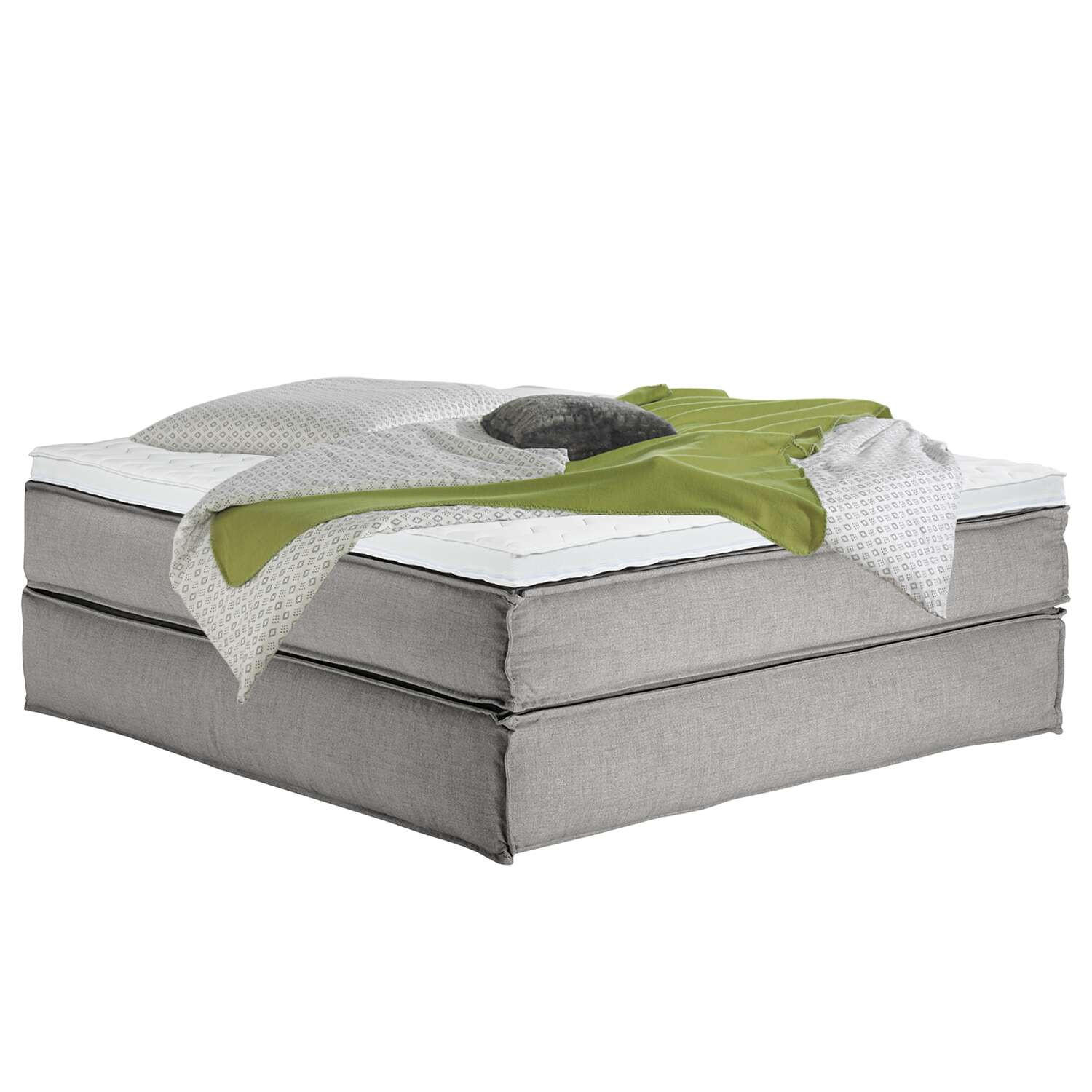 BOXSPRINGBETT 200/200 cm  in Hellgrau  - Hellgrau/Schwarz, Design, Textil (200/200cm) - home24