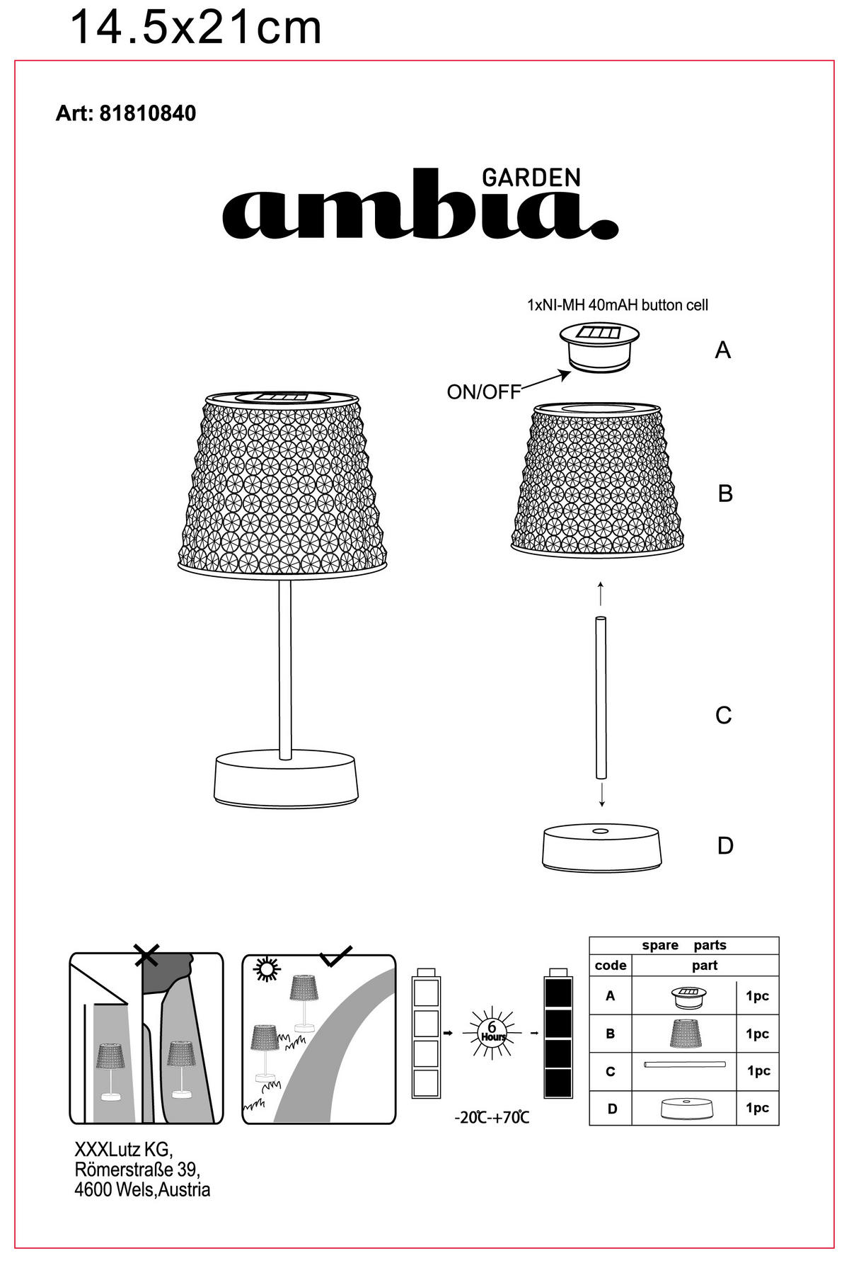 SOLARLEUCHTE Sunce 12,5/24 cm   - Transparent/Schwarz, Trend, Kunststoff (12,5/24cm) - Ambia Garden