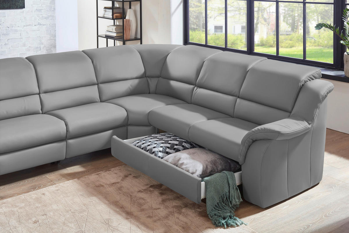 ECKSOFA  in Echtleder Hellgrau  324/260 cm  - Chromfarben/Hellgrau, KONVENTIONELL, Leder/Kunststoff (324/260cm) - Cantus