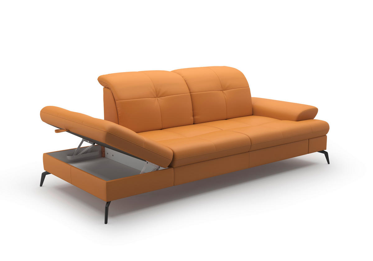 RÉCAMIERE Currygelb Kombination Echtleder/Stoff Vliesstoff  - Currygelb/Schwarz, KONVENTIONELL, Leder/Textil (231/90/122cm) - Sit & More