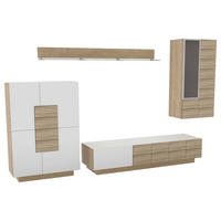 WOHNWAND  in Weiß, Eichefarben  336/202/55,2 cm  - Eichefarben/Weiß, Natur, Glas/Holz (336/202/55,2cm) - Voglauer
