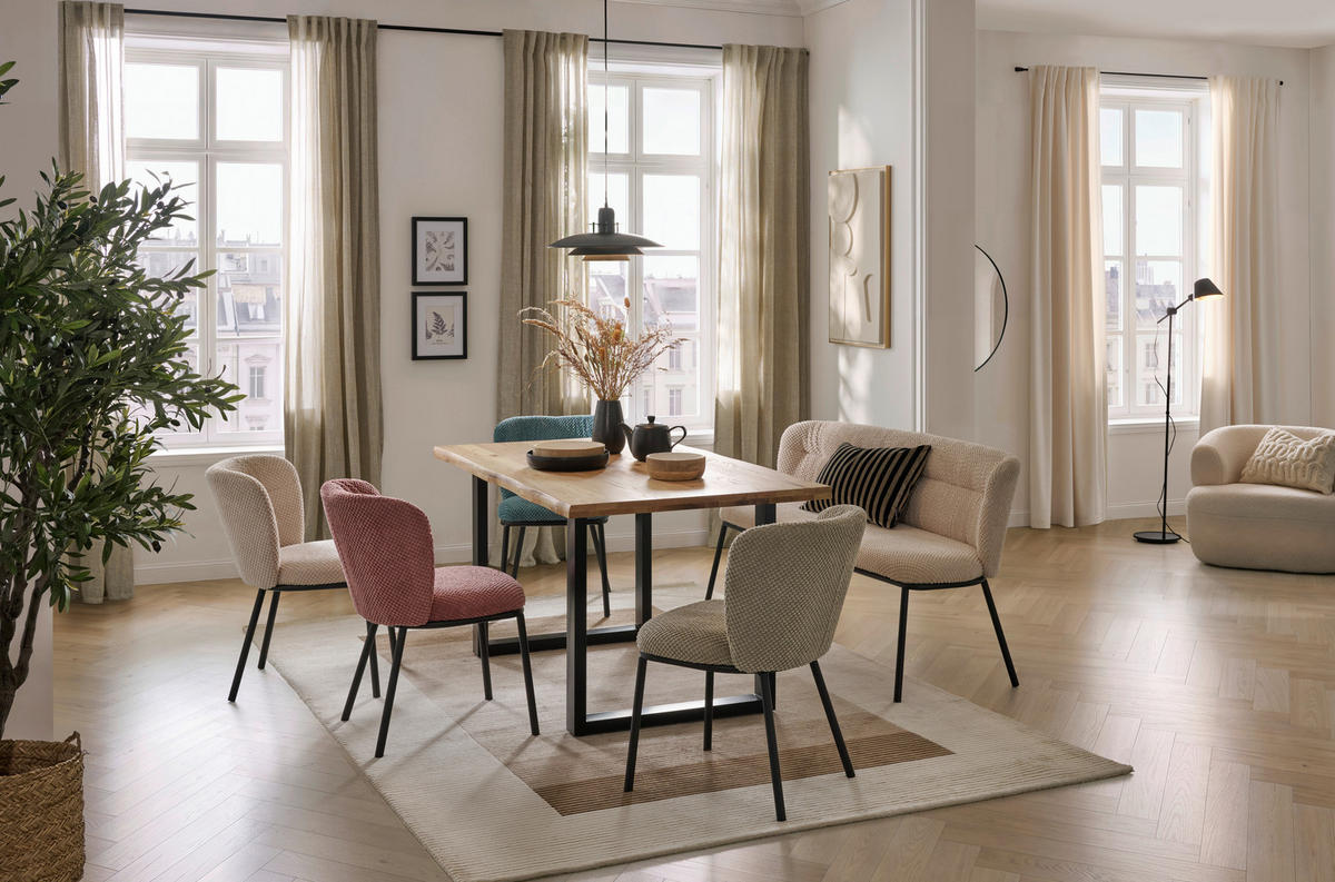 ESSTISCH 160/90/76 cm Echtholz  Holz, Metall Schwarz, Eichefarben  - Eichefarben/Schwarz, MODERN, Holz/Metall (160/90/76cm) - home24