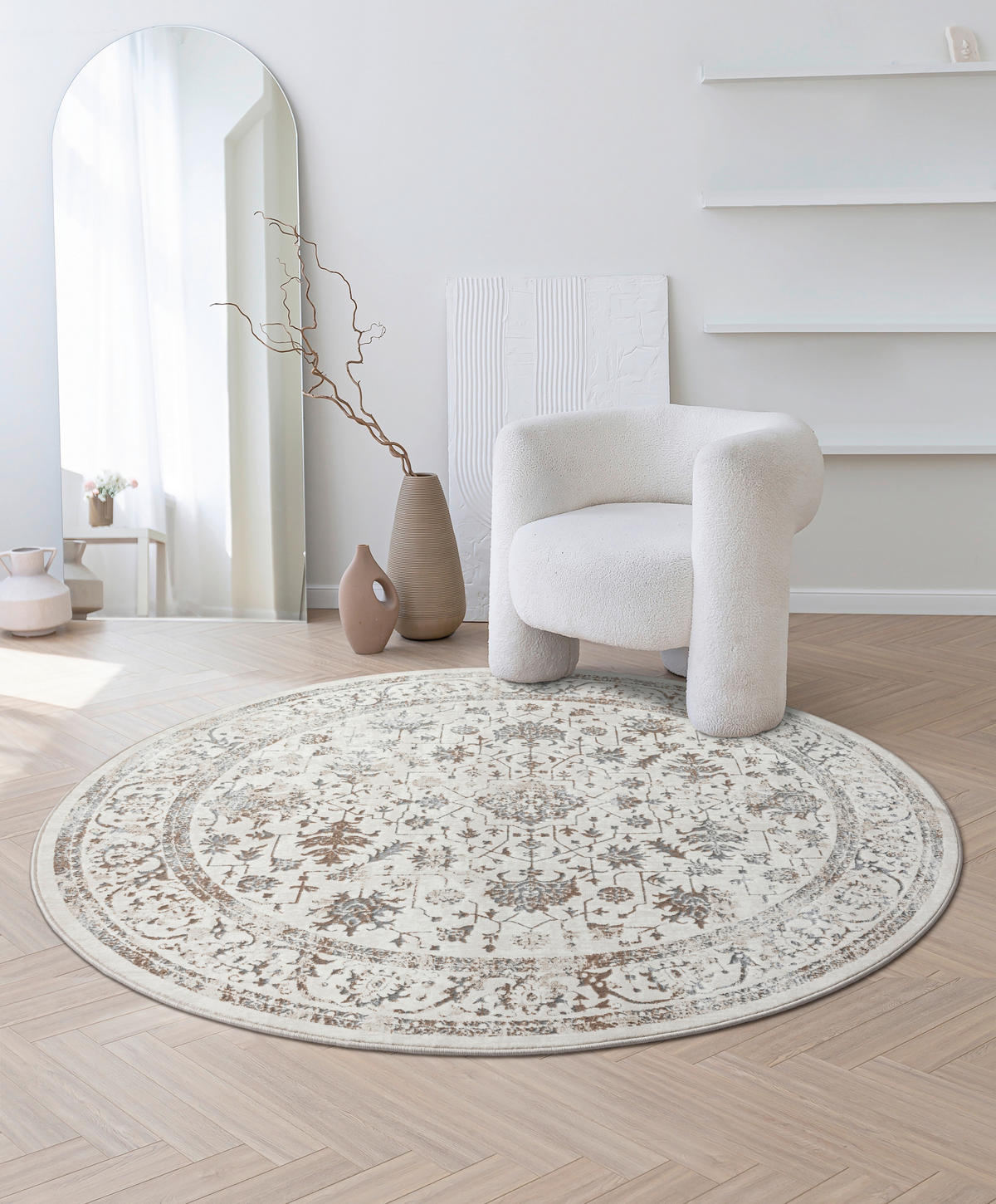 WEBTEPPICH  Wohnzimmer 200 cm Creation Creme rund  - Creme, Basics, Textil (200cm) - Novel