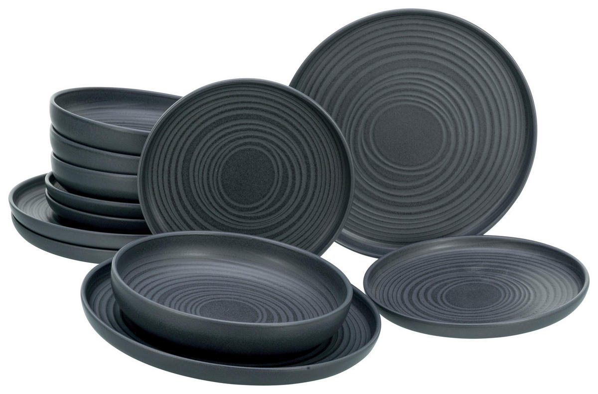 TAFELSERVICE 12-teilig  - Schwarz, MODERN, Keramik (43/40/37,5cm) - Creatable