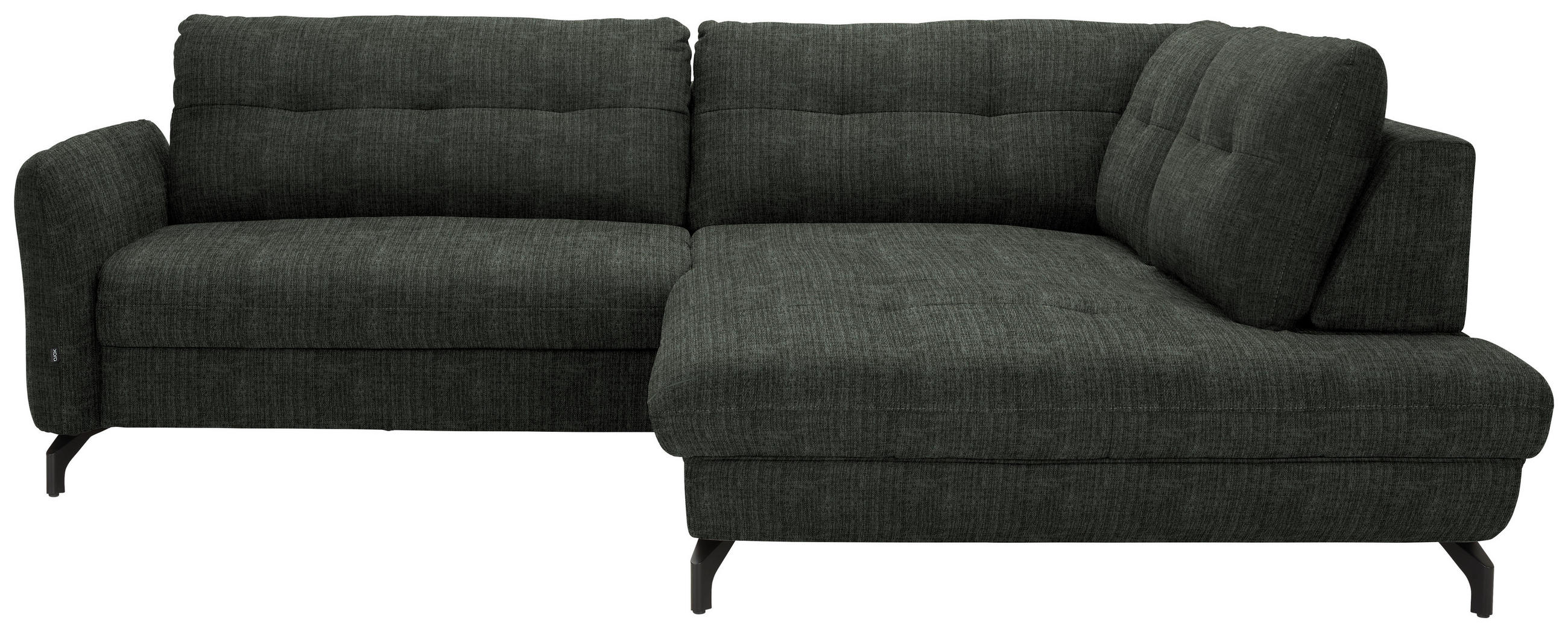 ECKSOFA  in Flachgewebe, Leinenoptik Dunkelgrün  247/208 cm  - Dunkelgrün/Schwarz, MODERN, Textil/Metall (247/208cm) - Xora