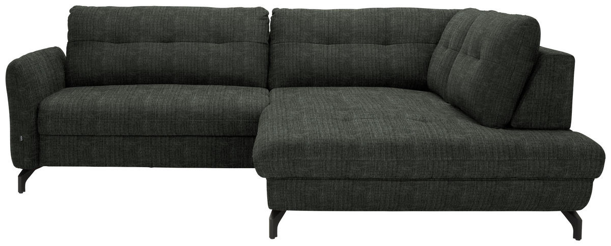 ECKSOFA Flachgewebe, Leinenoptik Dunkelgrün  - Dunkelgrün/Schwarz, Modern, Textil/Metall (247/208cm) - Xora