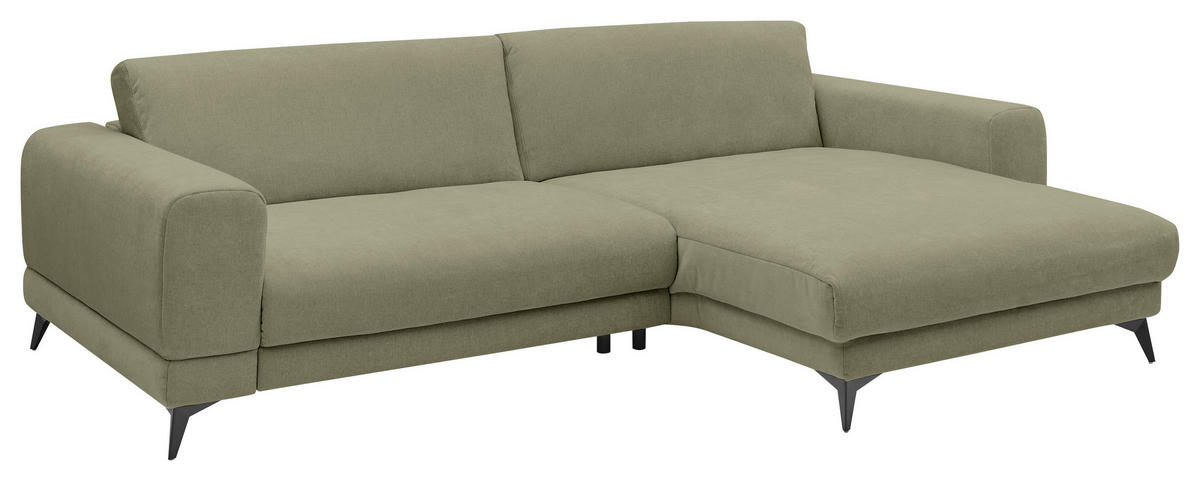 ECKSOFA Grün Chenille  - Schwarz/Grün, KONVENTIONELL, Textil/Metall (292/194cm) - SetOne by Musterring