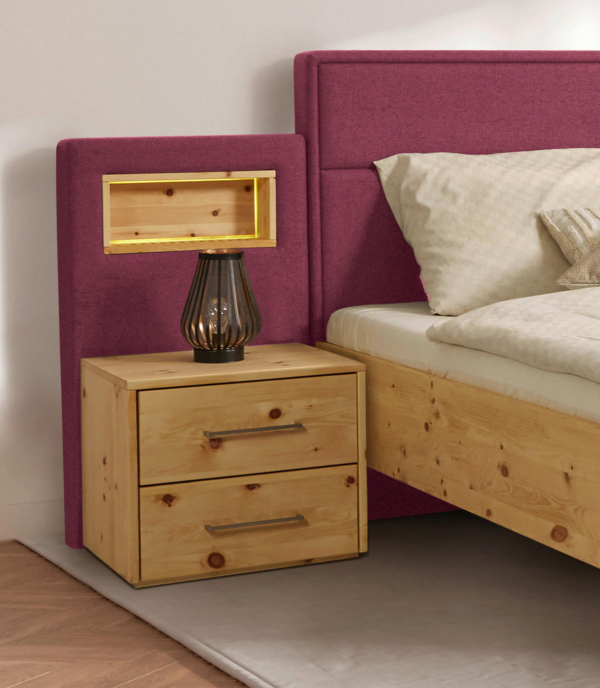 BETT 160/200 cm  Zirbelkieferfarben, Dunkelrot   - Zirbelkieferfarben/Dunkelrot, Natur, Holz/Textil (160/200cm) - Valnatura