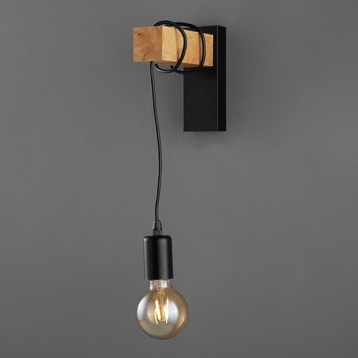 NÁSTĚNNÉ SVÍTIDLO, 6,5/21,5 cm  - černá/hnědá, Trend, kov/dřevo (6,5/21,5cm)