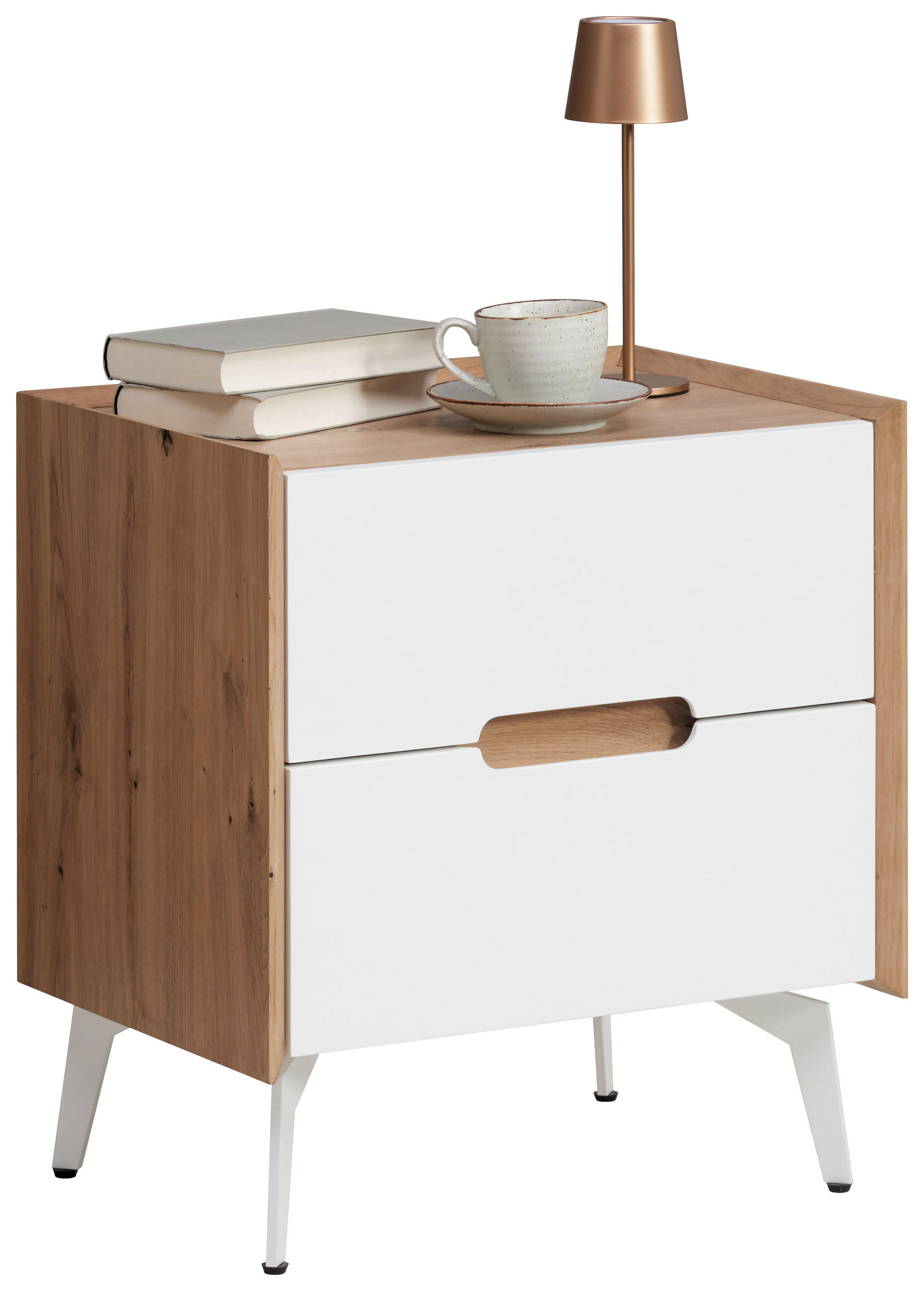 NOČNÝ STOLÍK, biela, dub artisan, 52/58/40 cm - biela/dub artisan, Design, kov/kompozitné drevo (52/58/40cm) - Carryhome