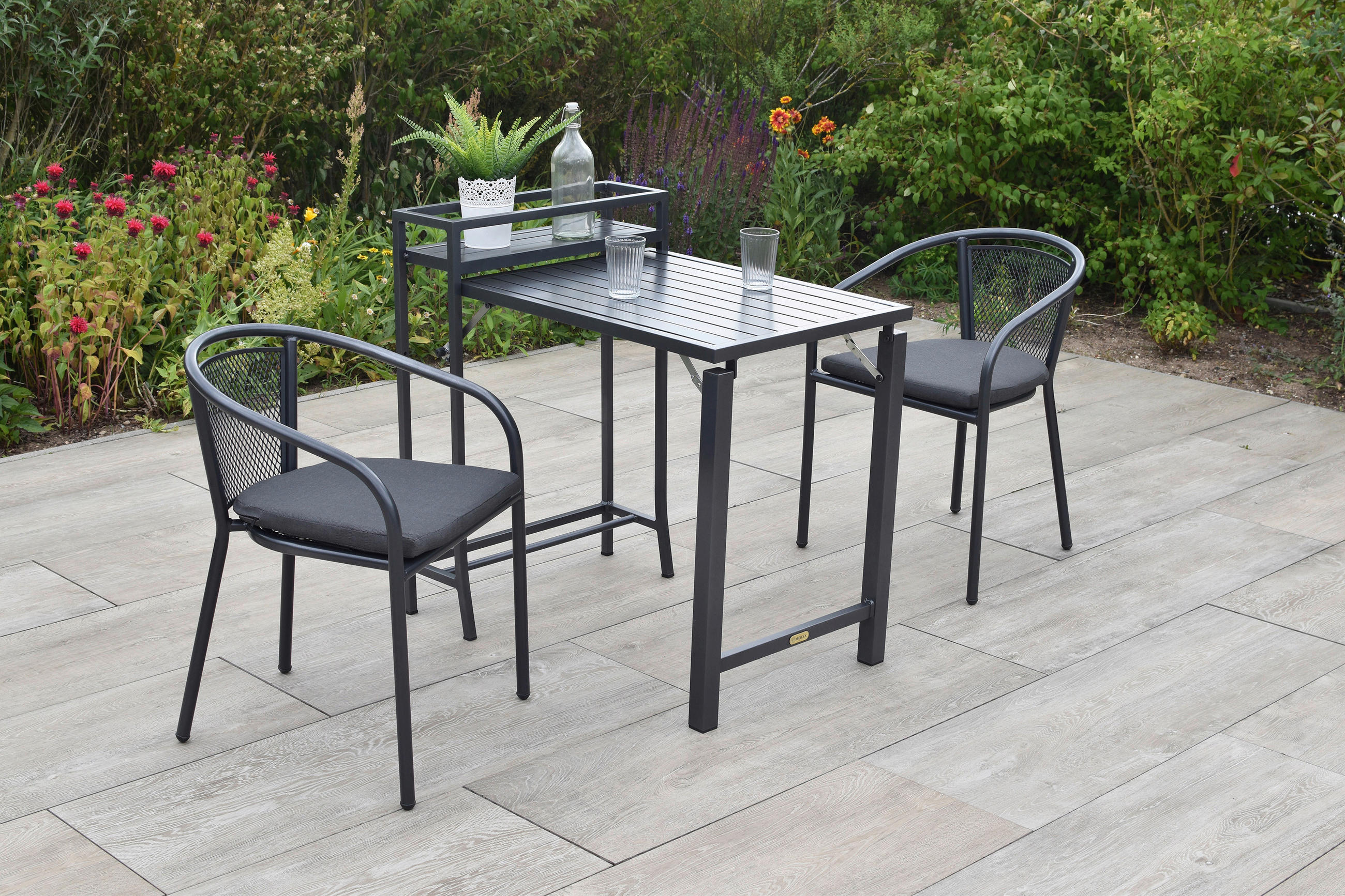 BALKONSET Graphitfarben, Grau 5-teilig  - Graphitfarben/Grau, KONVENTIONELL, Textil/Metall - Gardenson