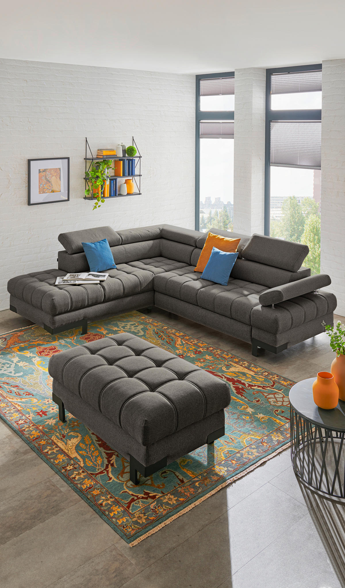ECKSOFA Dunkelbraun Webstoff  - Dunkelbraun/Schwarz, Design, Textil/Metall (223/263cm) - Welnova