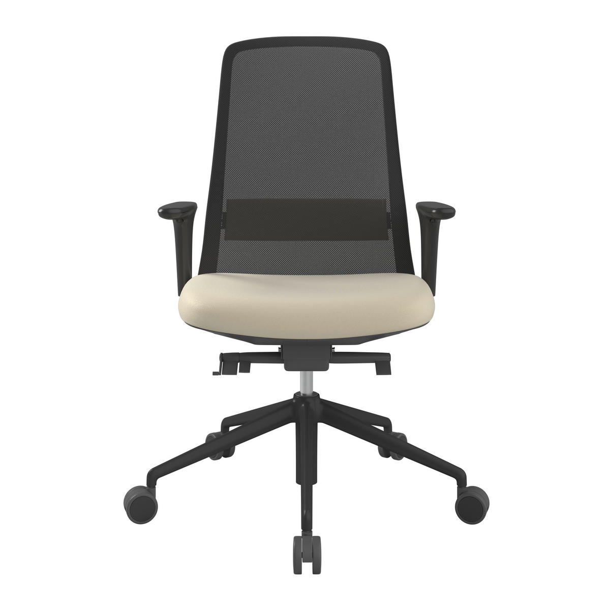 DREHSTUHL Schwarz, Beige  - Beige/Schwarz, MODERN, Leder/Kunststoff (70/103-115/70cm)