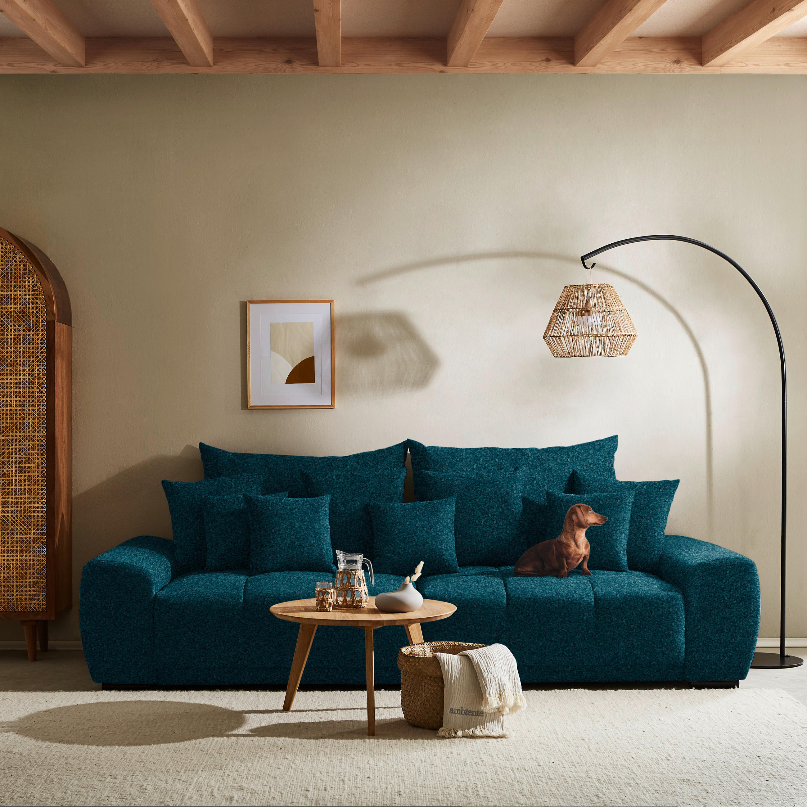 BIGSOFA Samt Dunkelblau  - Schwarz/Dunkelblau, KONVENTIONELL, Holz/Textil (280/67/120cm) - Carryhome