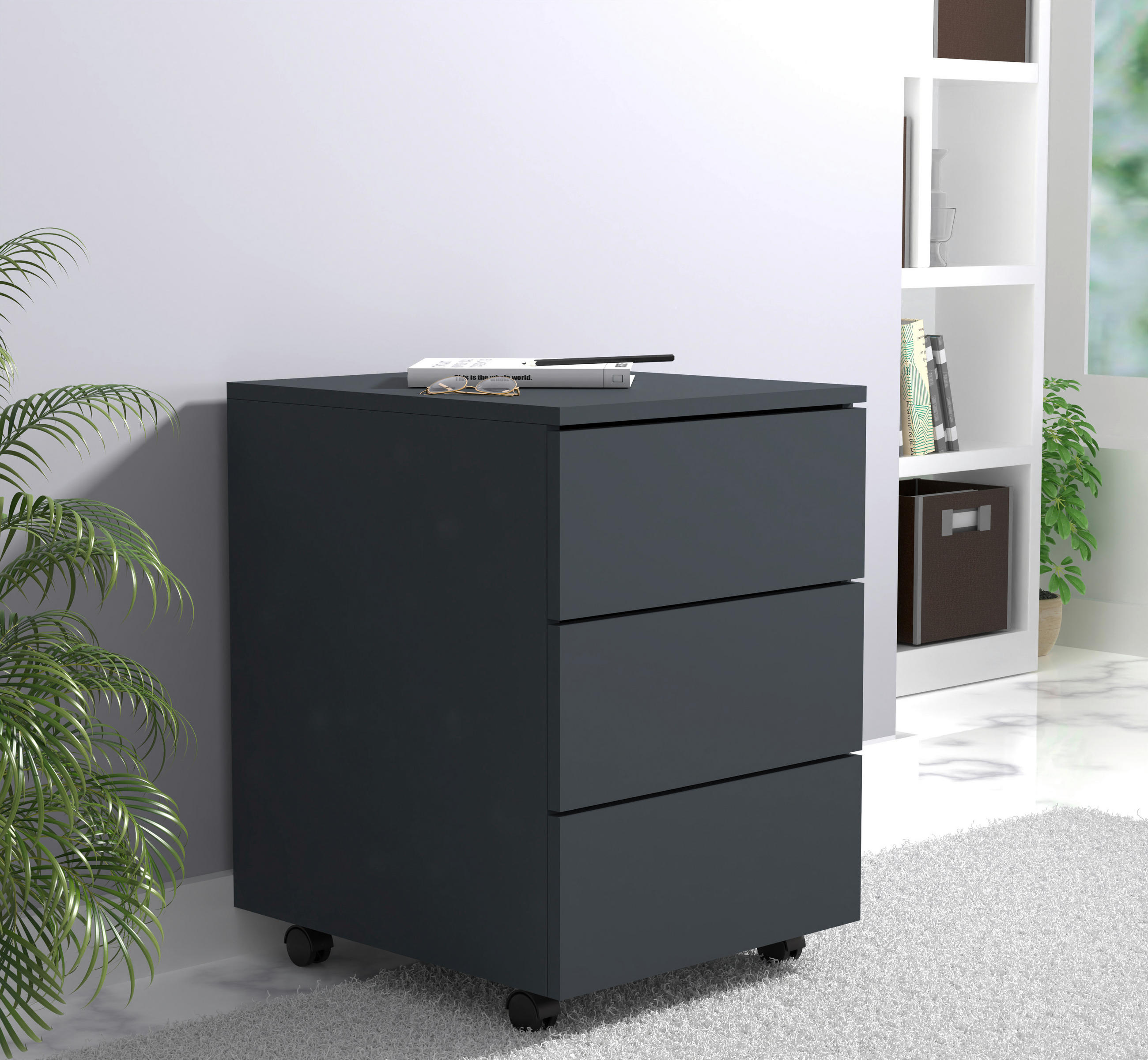 ROLLCONTAINER Anthrazit  - Anthrazit, MODERN, Holzwerkstoff/Kunststoff (39/55/45cm) - MID.YOU