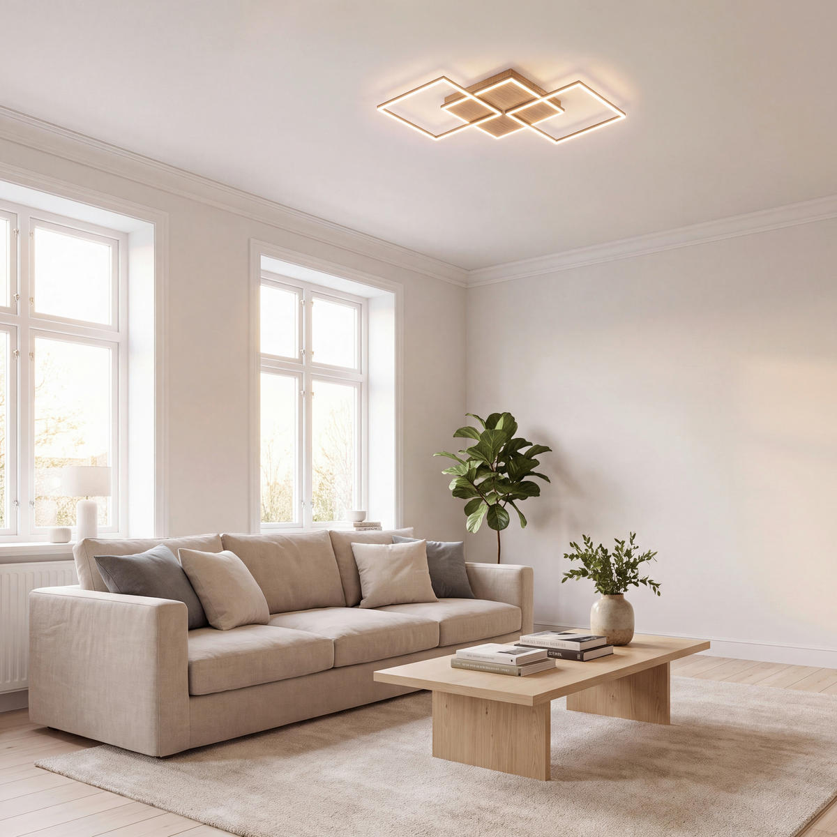 LED-DECKENLEUCHTE Giga 100/49,5/5,8 cm  - Schwarz/Naturfarben, Design, Kunststoff/Metall (100/49,5/5,8cm) - Novel