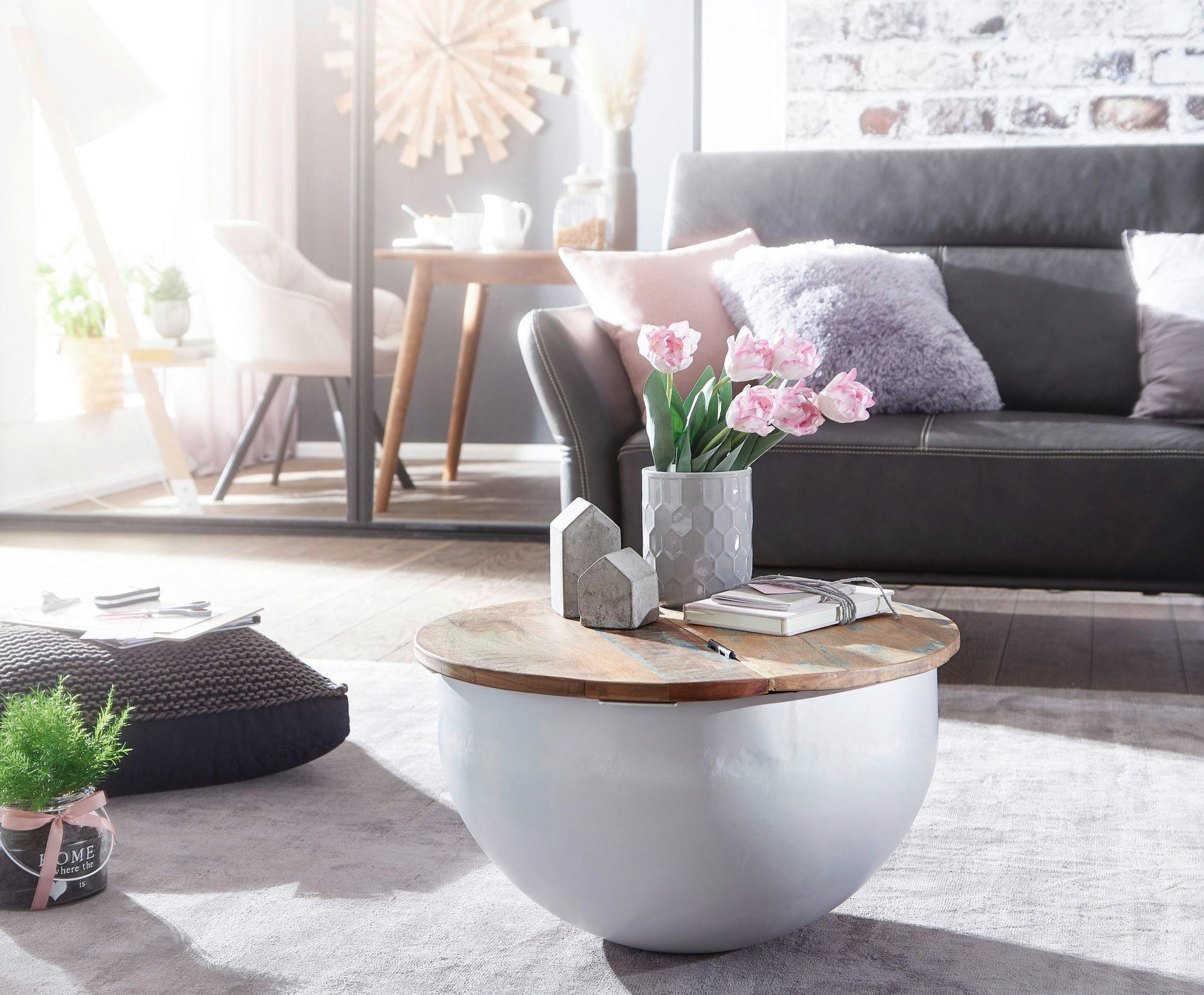 SOFFBORD i trä 60/60/34 cm  - vit/brun, Modern, metall/trä (60/60/34cm) - MID.YOU
