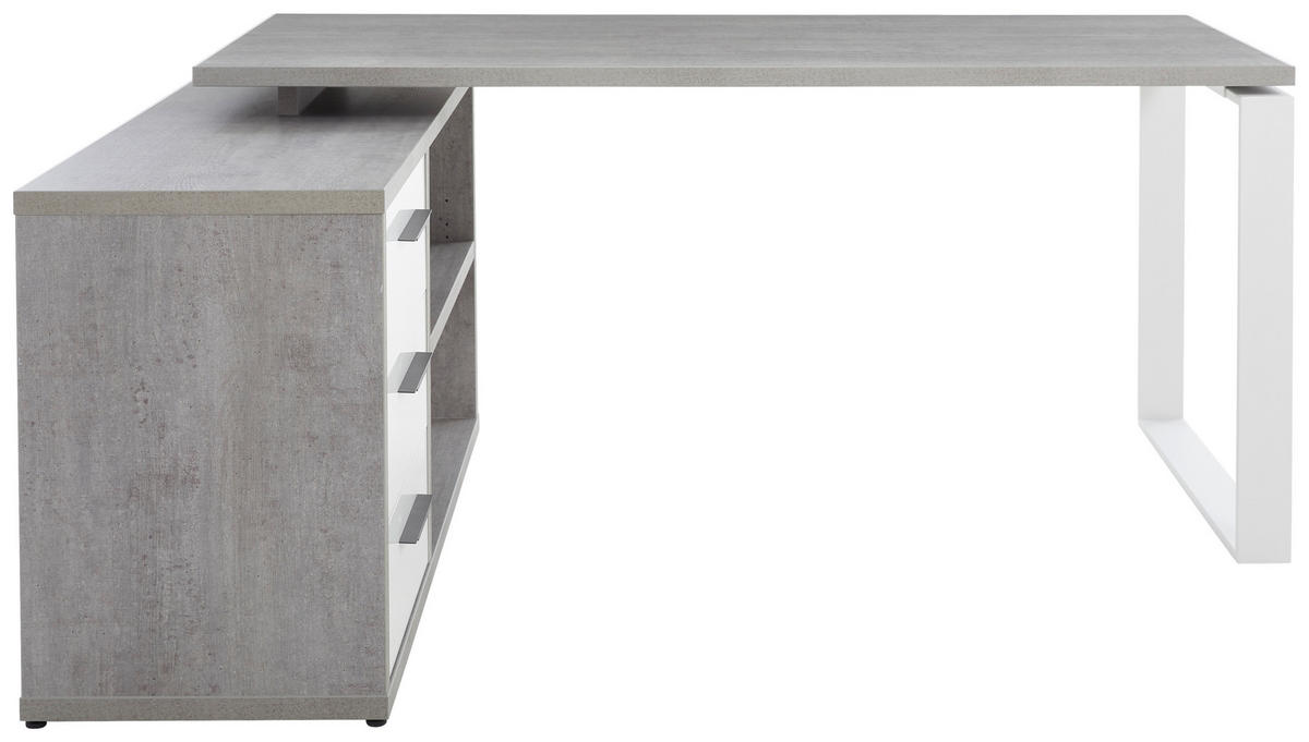 Birou de colt in material pe bază de lemn  - alb/culoare inox, Design, metal/material pe bază de lemn (140/170/75cm) - Carryhome