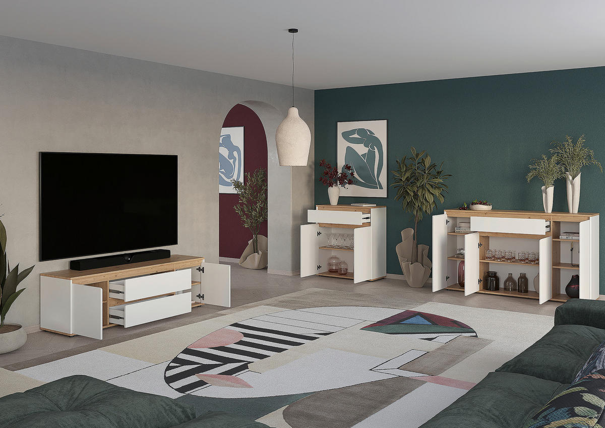 LOWBOARD  160/50/42 cm 2 Schublade(n) stehend  - Schwarz/Weiß, MODERN, Holzwerkstoff/Kunststoff (160/50/42cm) - Carryhome