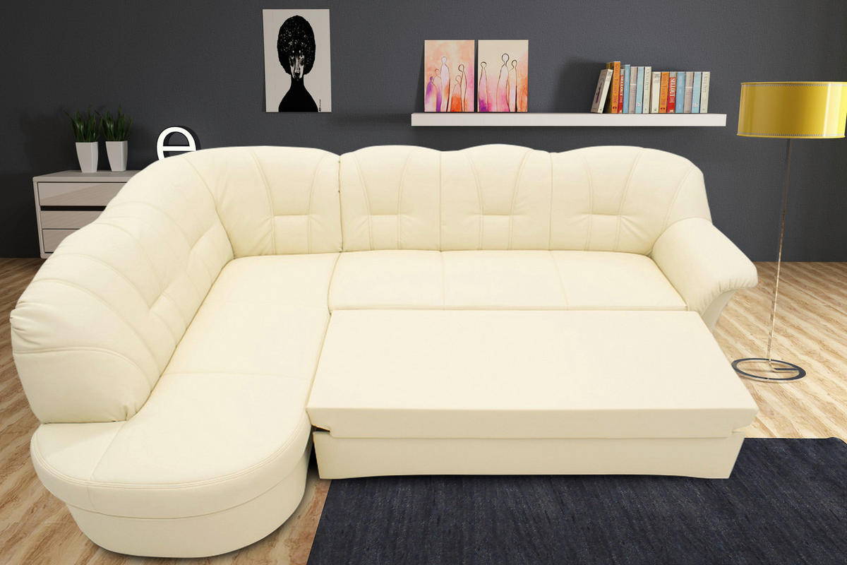 ECKSCHLAFSOFA in Lederlook Beige  - Beige/Schwarz, KONVENTIONELL, Kunststoff/Textil (180/243cm) - MID.YOU