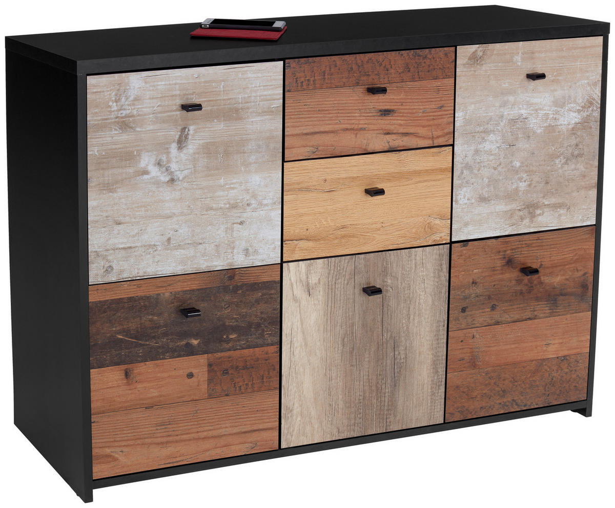 KOMODA   114,1/77,5/29,6 cm   crna, boje hrasta, boje pinije  - boje hrasta/boje pinije, Moderno, drvni materijal/metal (114,1/77,5/29,6cm) - Carryhome