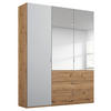 DREHTÜRENSCHRANK 3-türig Grau, Eichefarben  - Eichefarben/Alufarben, Trend, Glas/Holzwerkstoff (151/223/60cm) - Stylife