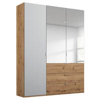 DREHTÜRENSCHRANK 3-türig Grau, Eichefarben  - Eichefarben/Alufarben, Trend, Glas/Holzwerkstoff (151/223/60cm) - Stylife