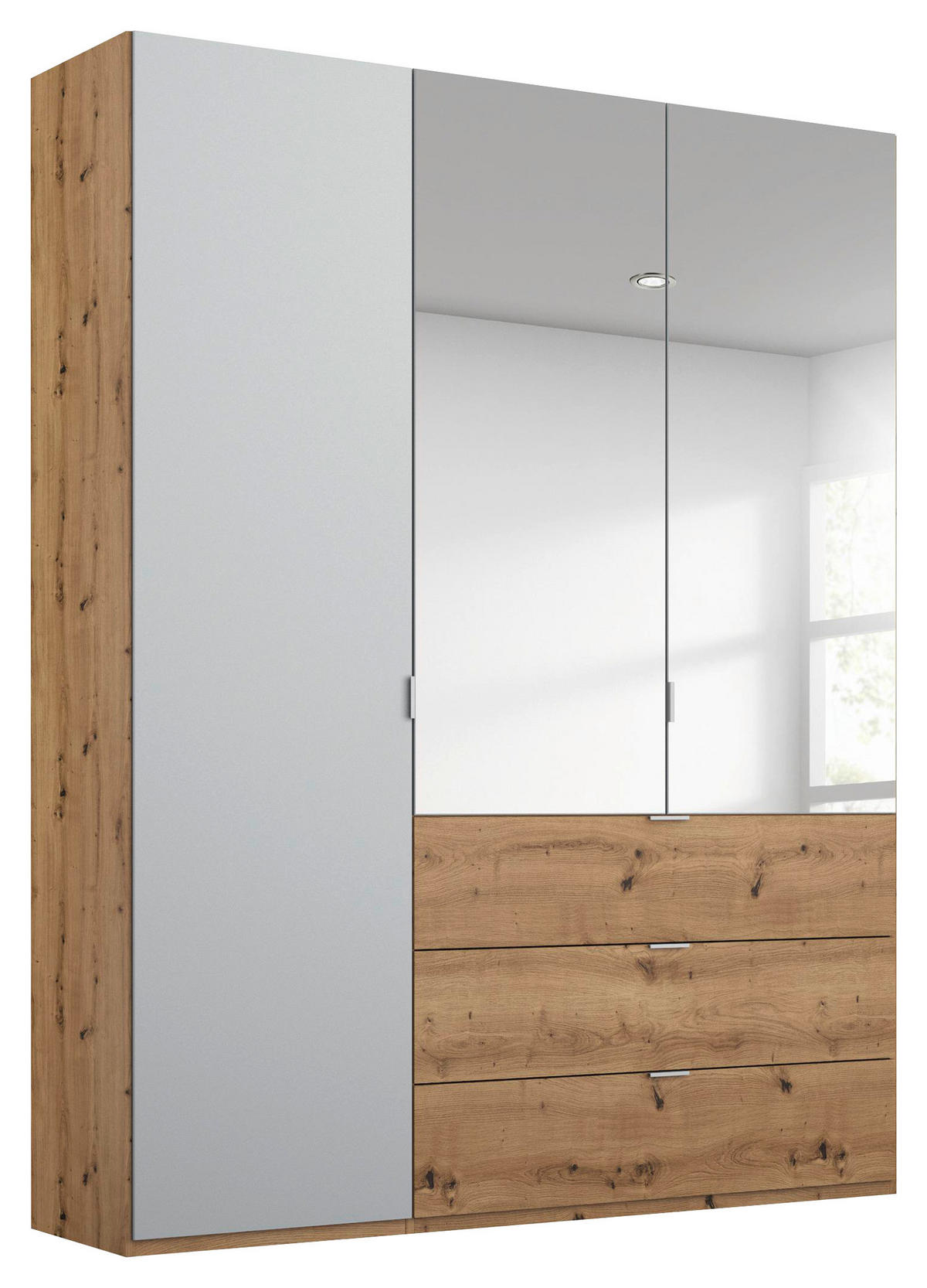 DREHTÜRENSCHRANK 3-türig Grau, Eichefarben  - Eichefarben/Alufarben, Trend, Glas/Holzwerkstoff (151/223/60cm) - Stylife