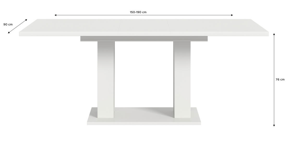 AUSZIEHTISCH Weiß rechteckig  ausziehbar  - Weiß, KONVENTIONELL, Holzwerkstoff (150-190/90/76cm) - MID.YOU