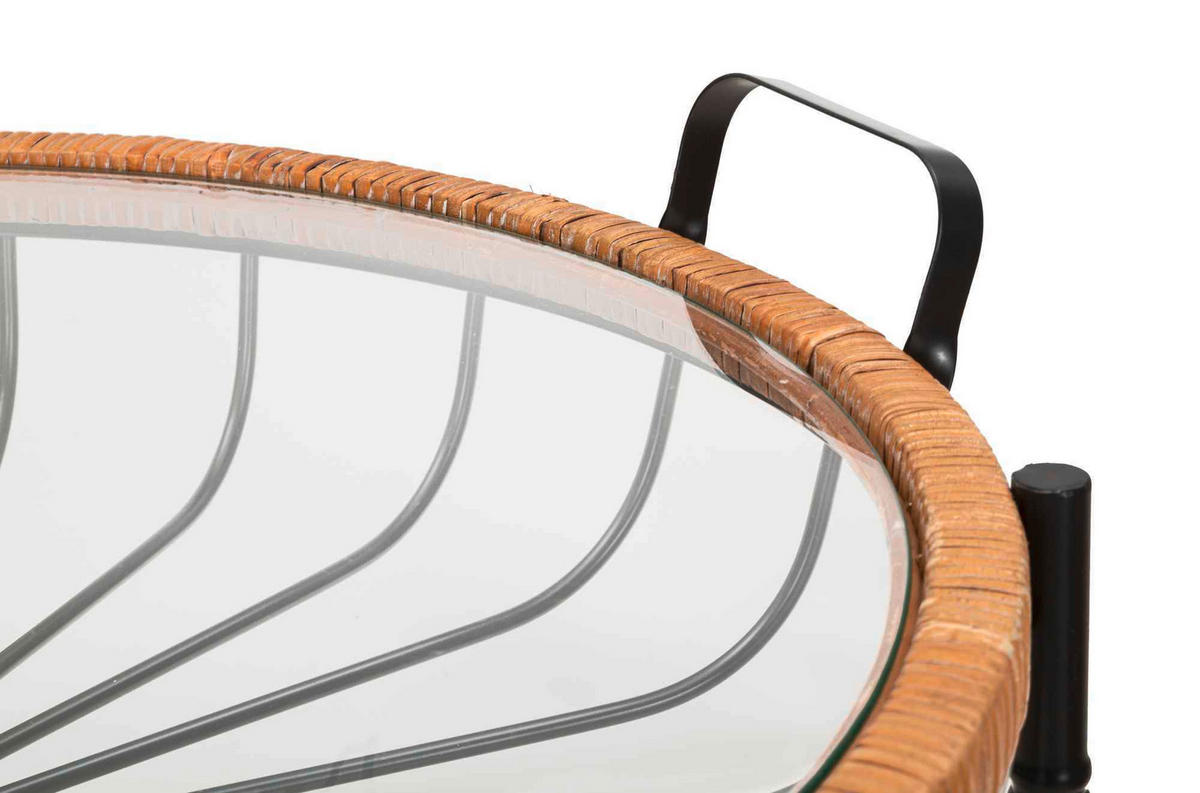 COUCHTISCH Rattan Spiegelglas Naturfarben, Schwarz  - Schwarz/Naturfarben, Basics, Glas/Holz (70,5/57/65cm)