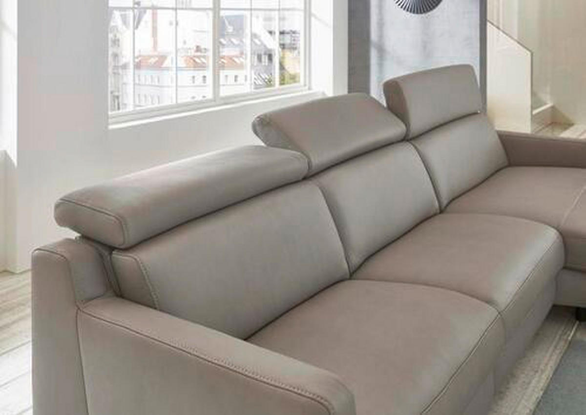 ECKSOFA Grau Echtleder  - Chromfarben/Grau, Design, Leder/Metall (321/176cm) - Valdera