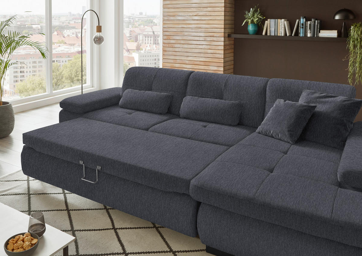 ECKSOFA in Flachgewebe Anthrazit  - Anthrazit/Schwarz, Design, Textil/Metall (297/174cm) - Beldomo Style