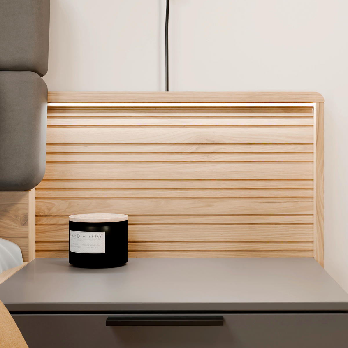 SET KREVETA I NOĆNIH ORMARIĆA   180/200 cm   siva, boje hrasta  - siva/boje hrasta, Moderno, drvni materijal/metal (180/200cm) - Hom`in