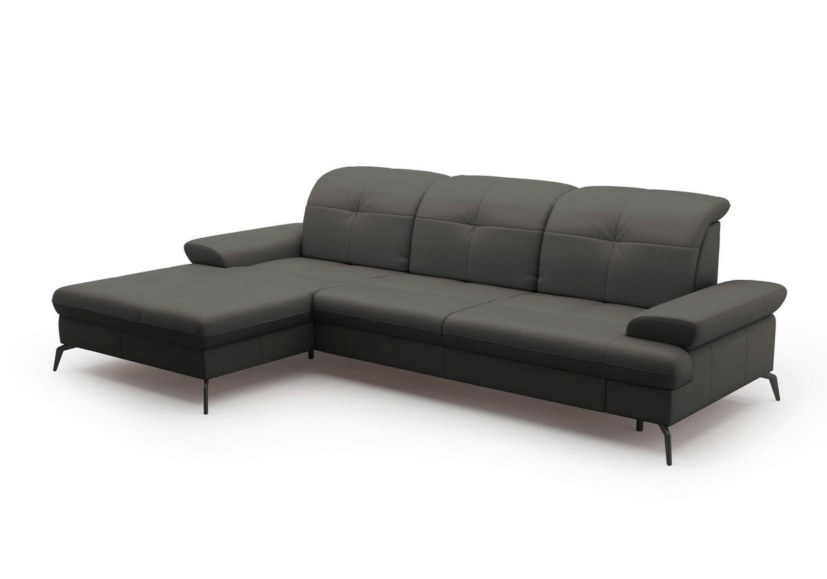 ECKSOFA in Echtleder Anthrazit  - Anthrazit/Schwarz, Konventionell, Leder/Metall (185/279cm) - Sit & More