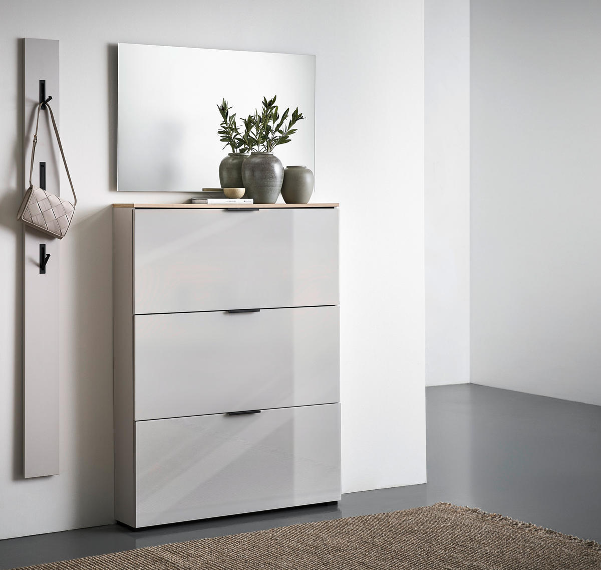 GARDEROBE 3-teilig  in 125/200/19 cm  - Kaschmir/Eichefarben, Design, Glas/Holzwerkstoff (125/200/19cm) - Voleo