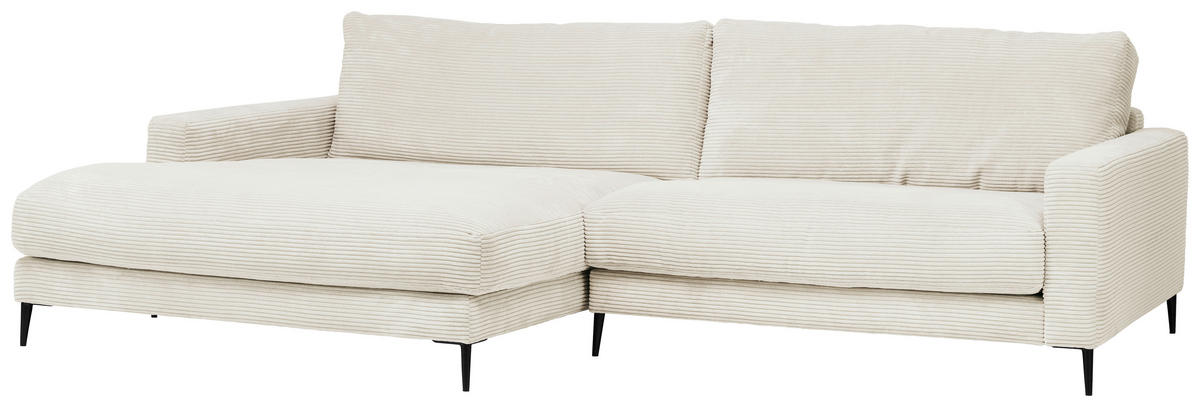 ECKSOFA Weiß Cord  - Schwarz/Weiß, Design, Textil/Metall (190/272cm) - Pure Home Lifestyle