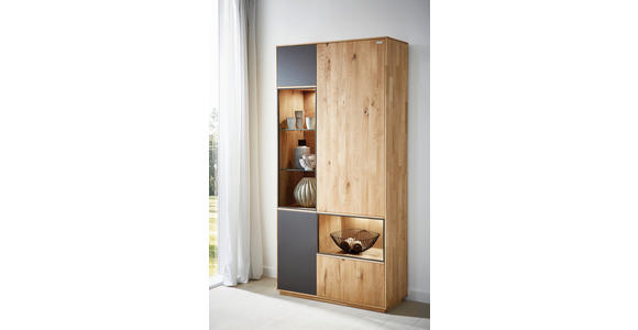 VITRINE in massiv Wildeiche Anthrazit, Eichefarben - Eichefarben/Anthrazit, Design, Glas/Holz (98/205/42cm) - Waldwelt