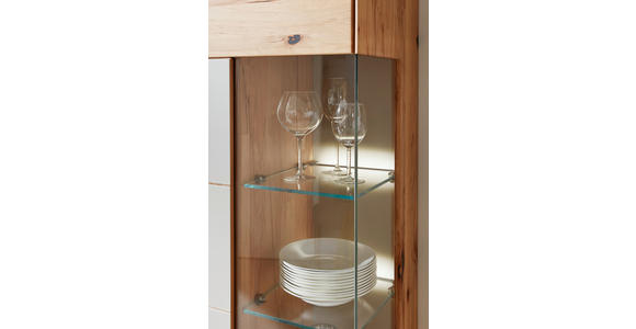 WOHNWAND Sonia  in Weiß, Buchefarben  274/206/54 cm  - Edelstahlfarben/Buchefarben, Design, Glas/Holz (274/206/54cm) - Valnatura