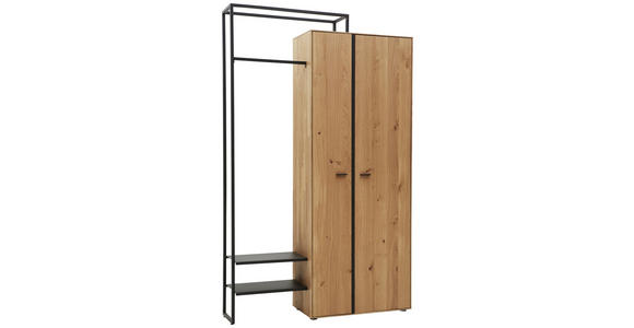 GARDEROBENSCHRANK 128,9/210,3/37 cm - Dunkelgrau/Eichefarben, Natur, Holz/Metall (128,9/210,3/37cm) - Valnatura