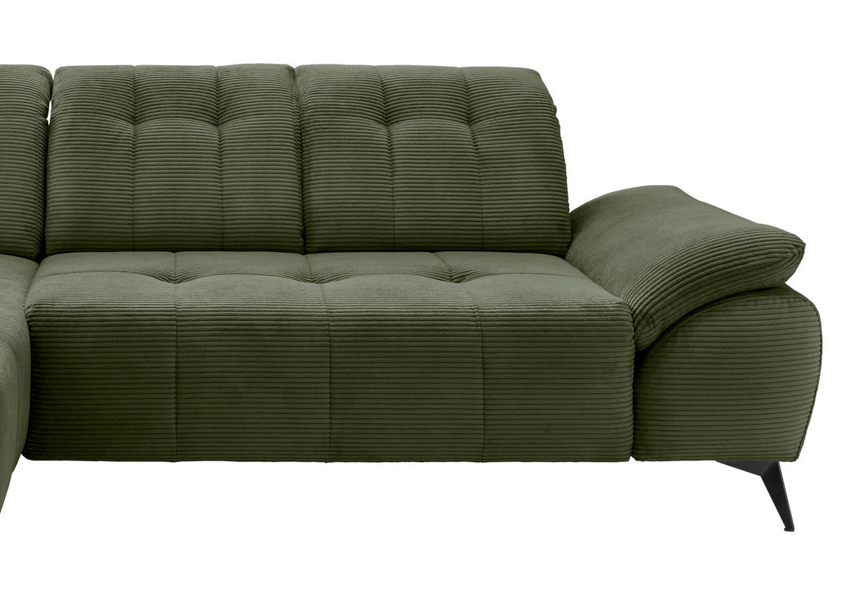 ECKSOFA Cord Dunkelgrün  - Dunkelgrün/Schwarz, Modern, Textil/Metall (180/280cm) - Livetastic