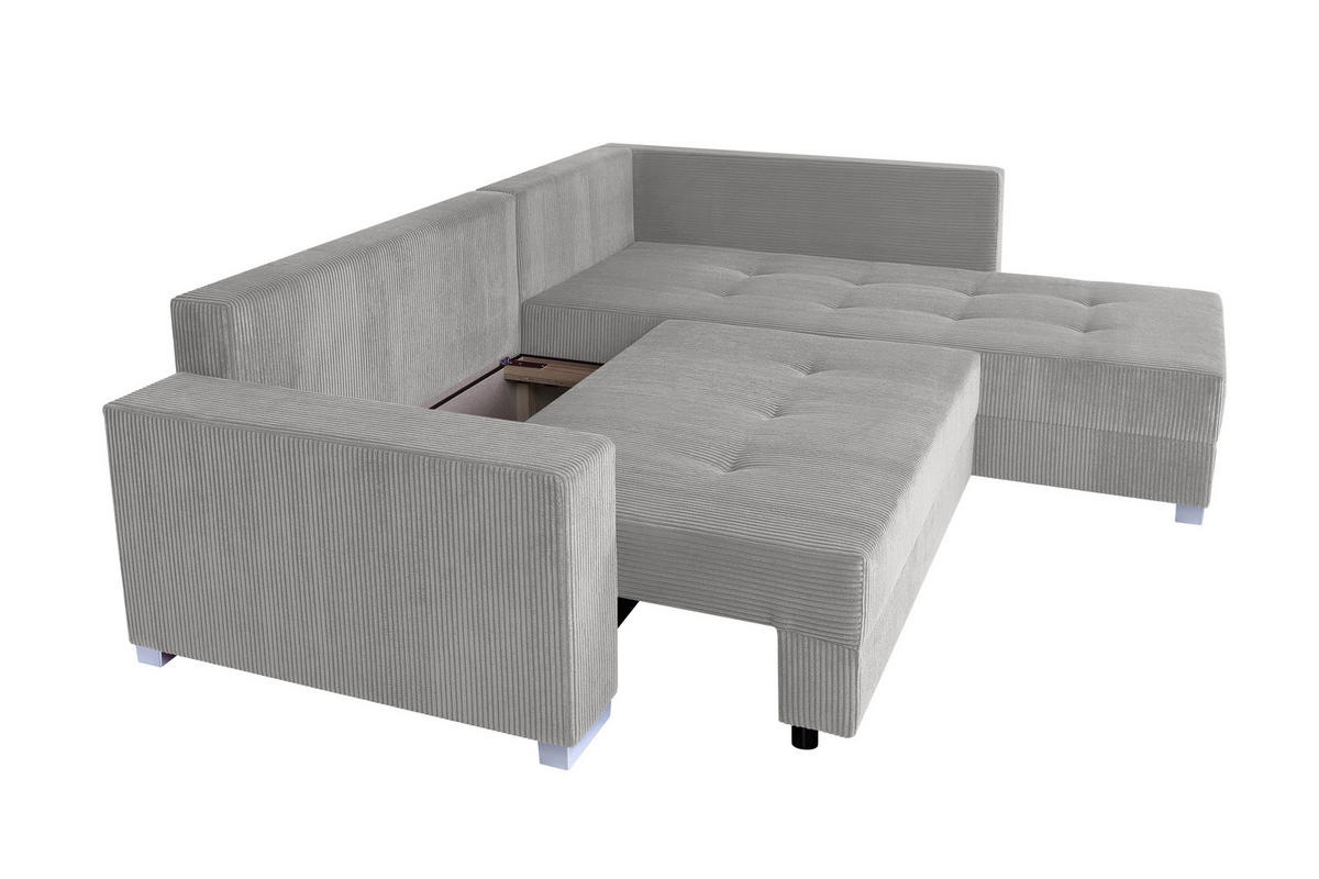 KOTNA SEDEŽNA GARNITURA, rebrasti žamet rjavosiva  - barve kroma/rjavosiva, Design, umetna masa/tekstil (260/218cm) - P & B