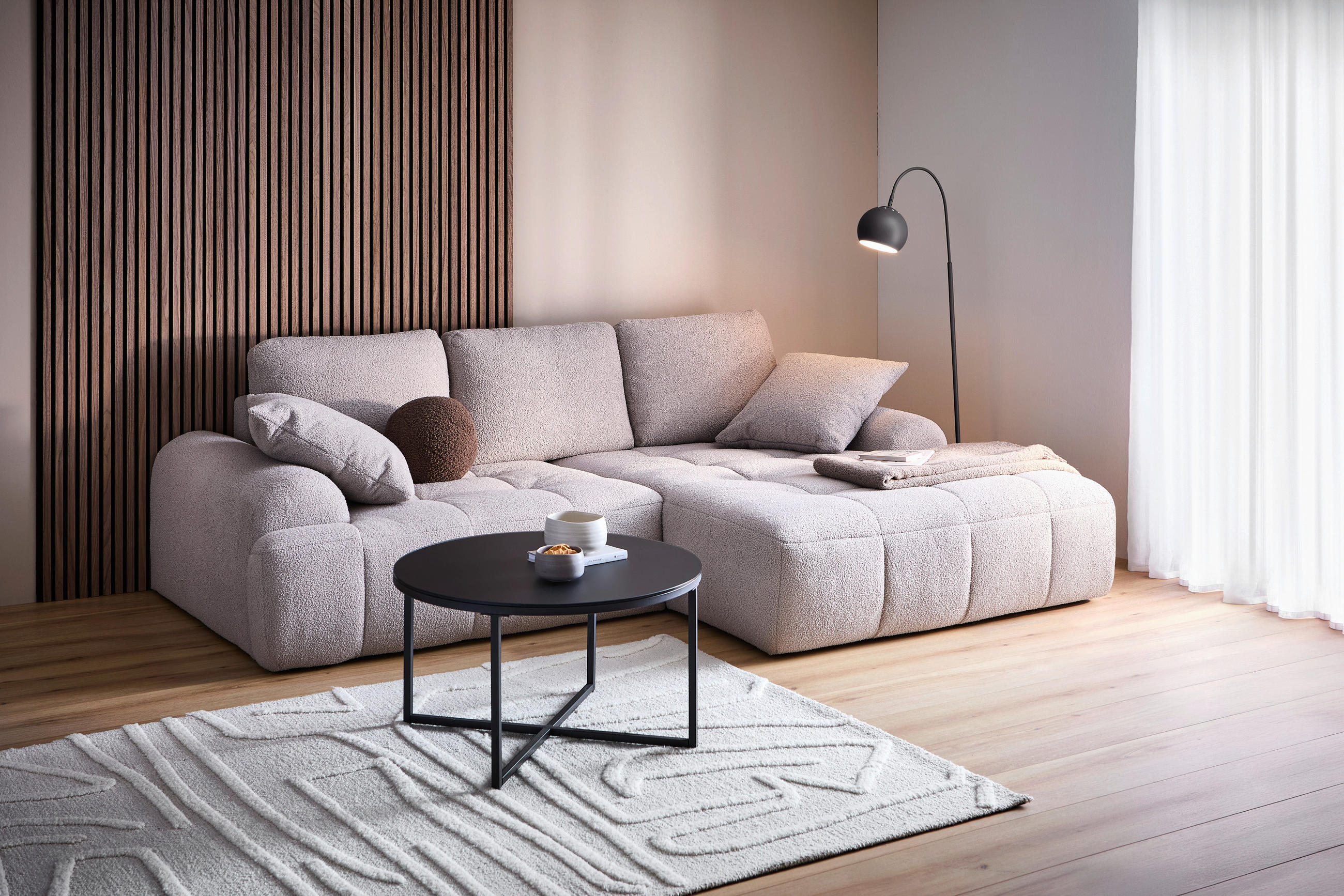 ECKSOFA Schlammfarben Flachgewebe  - Schlammfarben/Schwarz, KONVENTIONELL, Kunststoff/Textil (286/195cm) - Carryhome