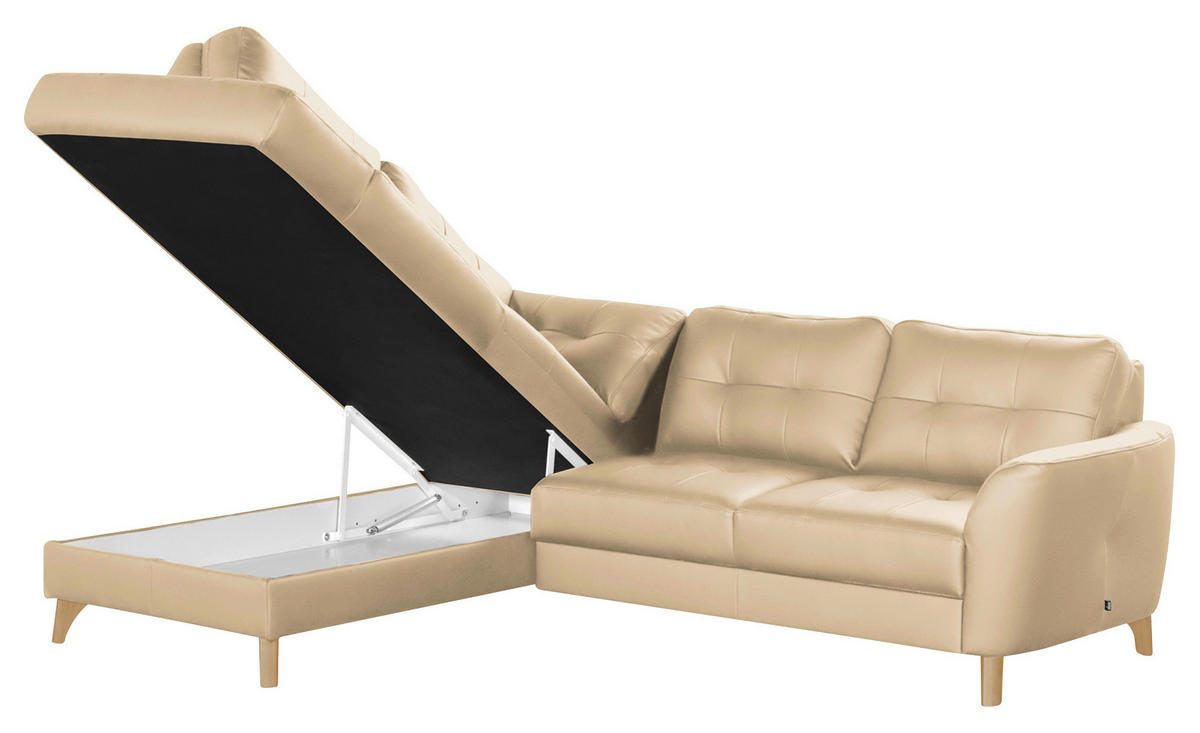 ECKSOFA in Lederlook Echtleder Beige  - Beige/Buchefarben, Design, Leder/Holz (190/236cm) - Livetastic