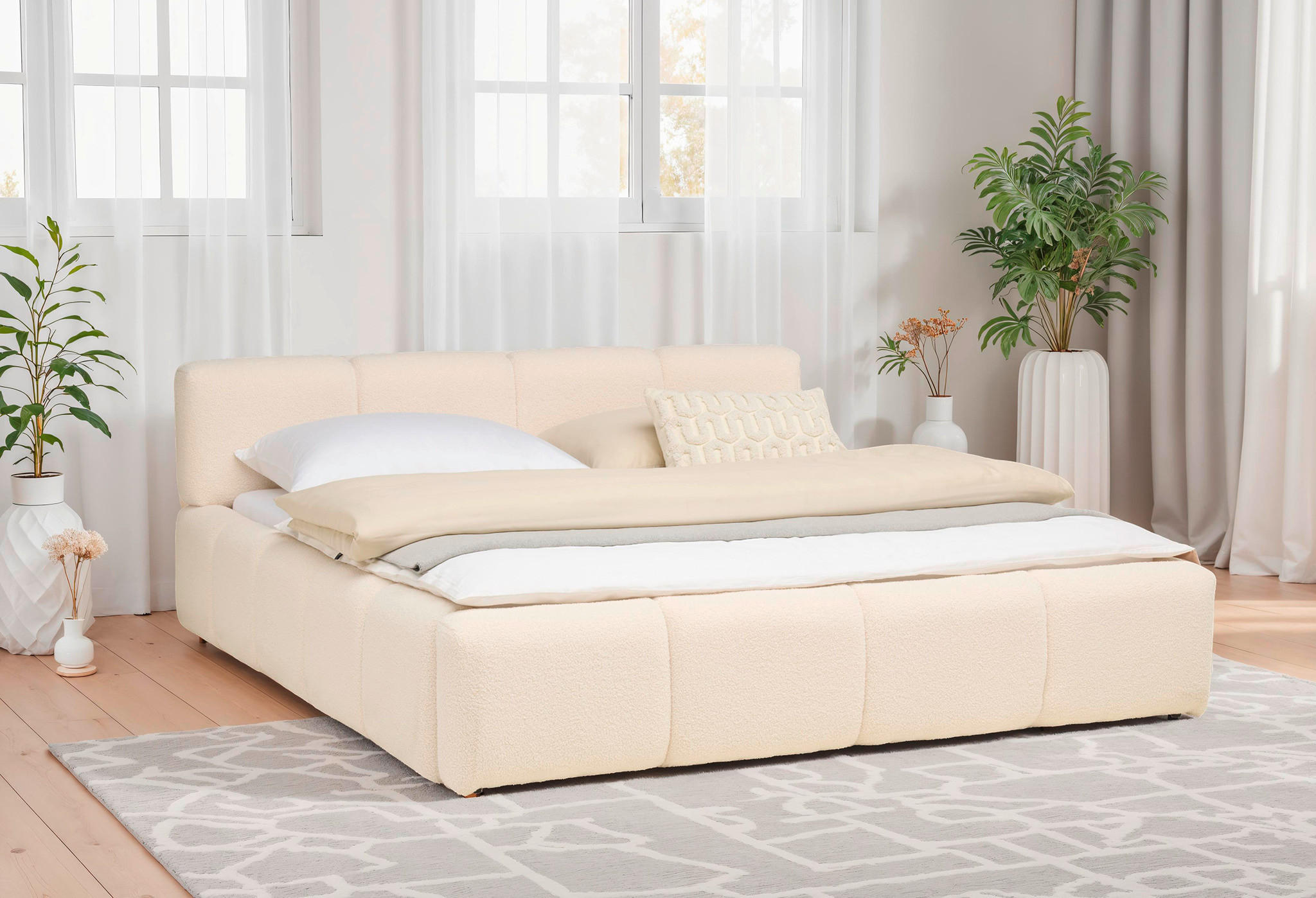 POLSTERBETT 180/200 cm  in Beige  - Beige/Schwarz, Modern, Holz/Kunststoff (180/200cm) - Livetastic