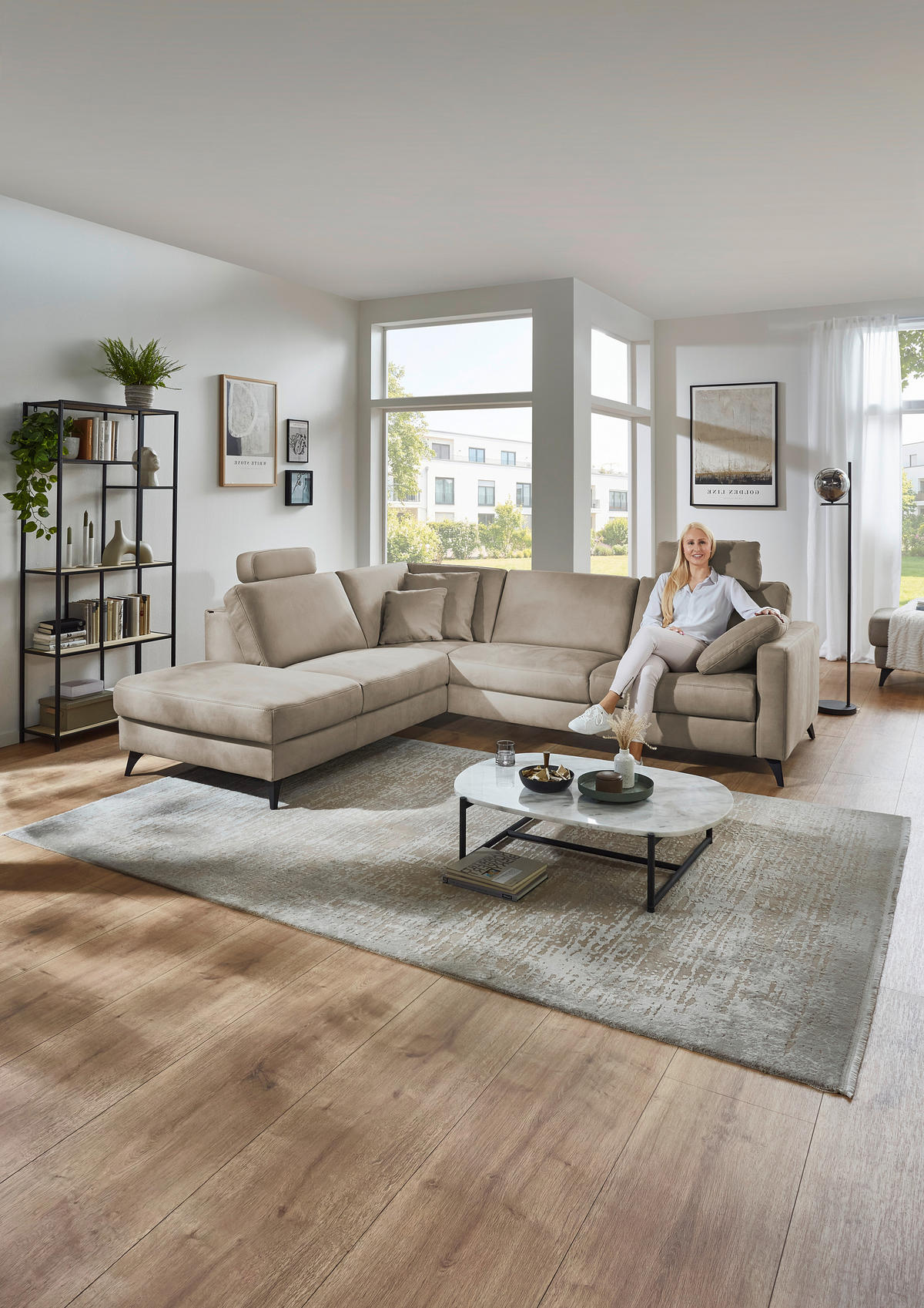 ECKSOFA Dieter Knoll Beigebraun Mikrofaser  - Beigebraun/Schwarz, Design, Textil/Metall (238/269cm) - Dieter Knoll