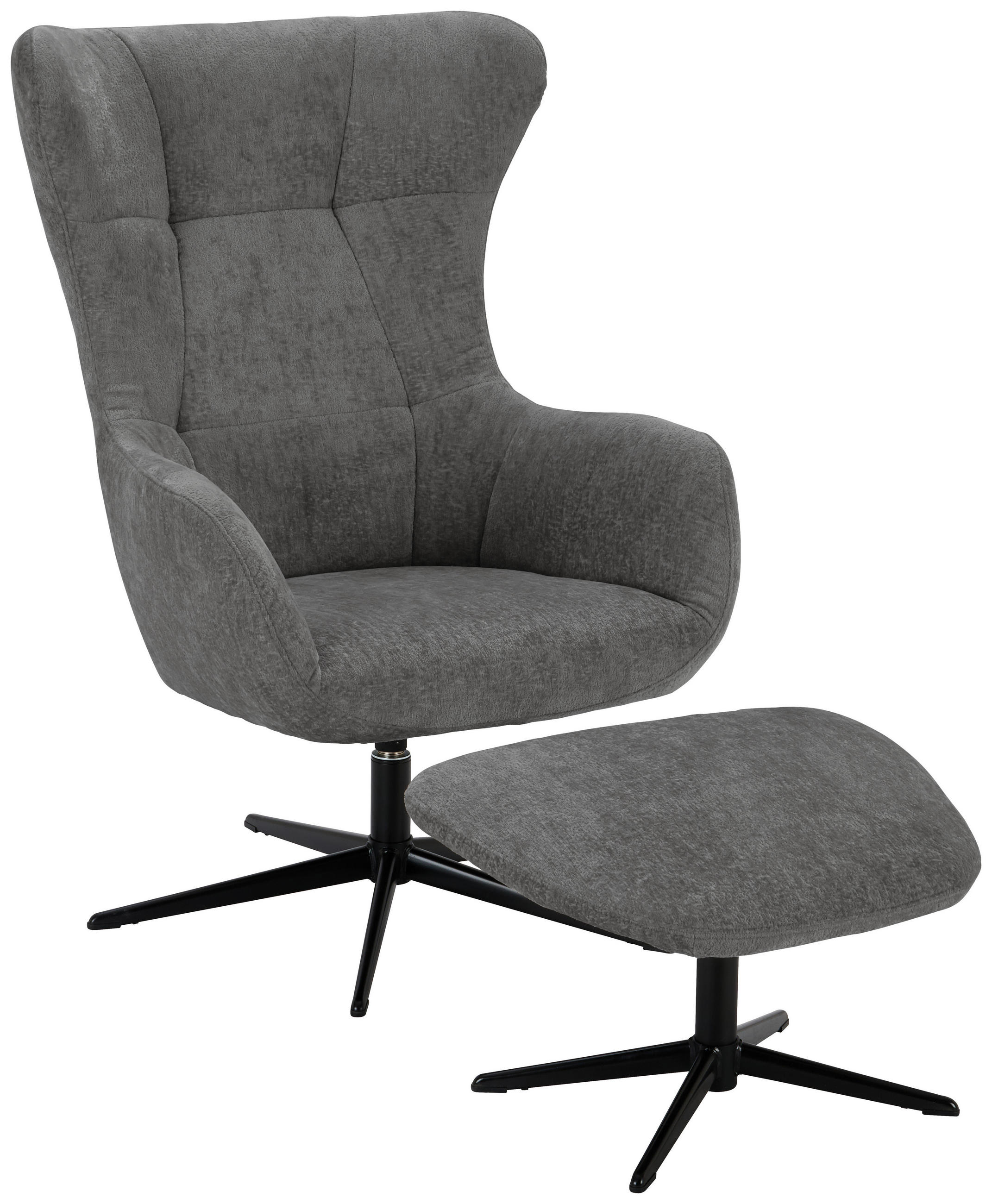 RELAXSESSELSET Chenille Hocker    - Schwarz/Grau, Design, Textil/Metall (73/107/80cm) - Welnova