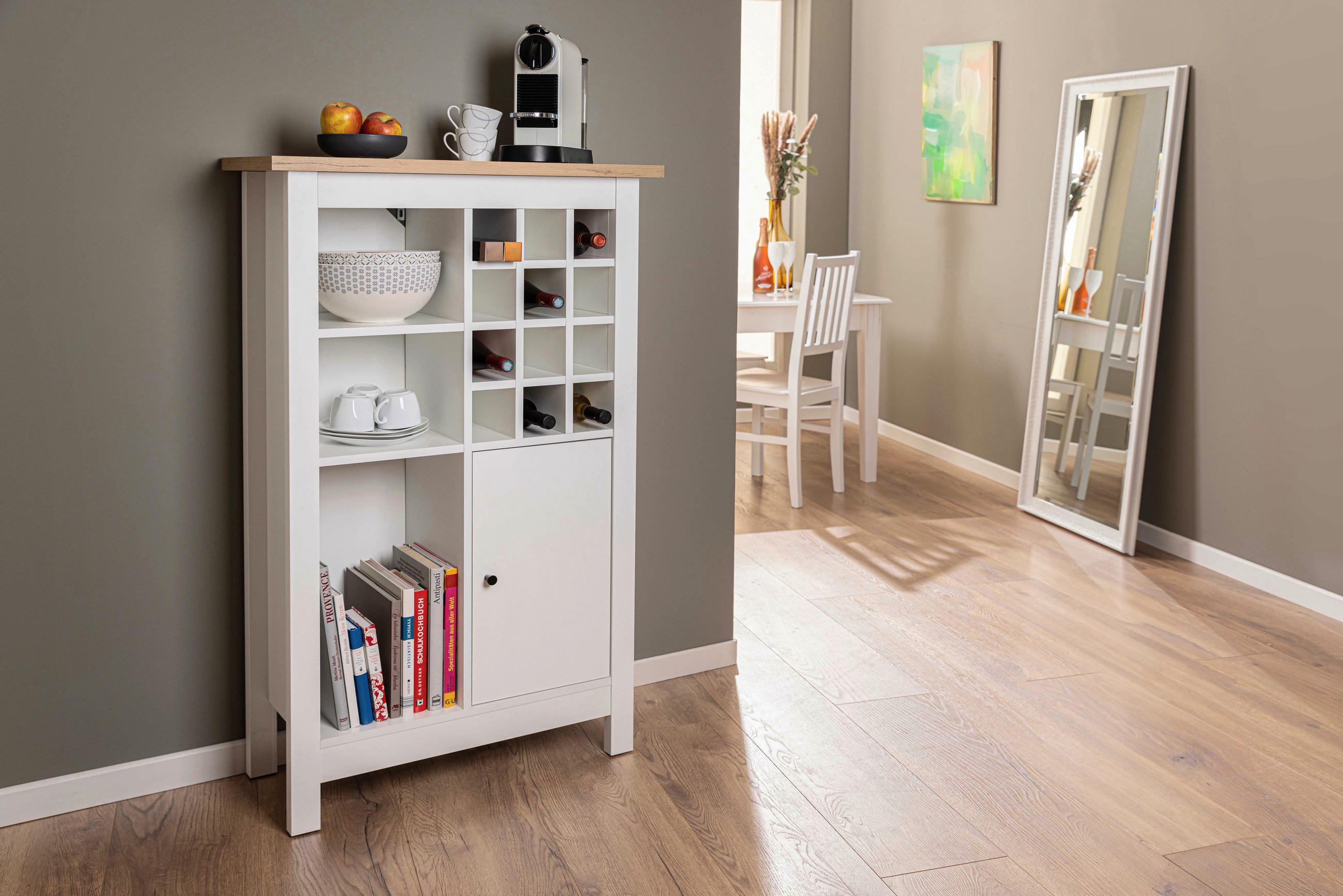 WEINSCHRANK  - Schwarz/Weiß, MODERN, Holzwerkstoff/Kunststoff (76,8/124,4/33cm) - home24