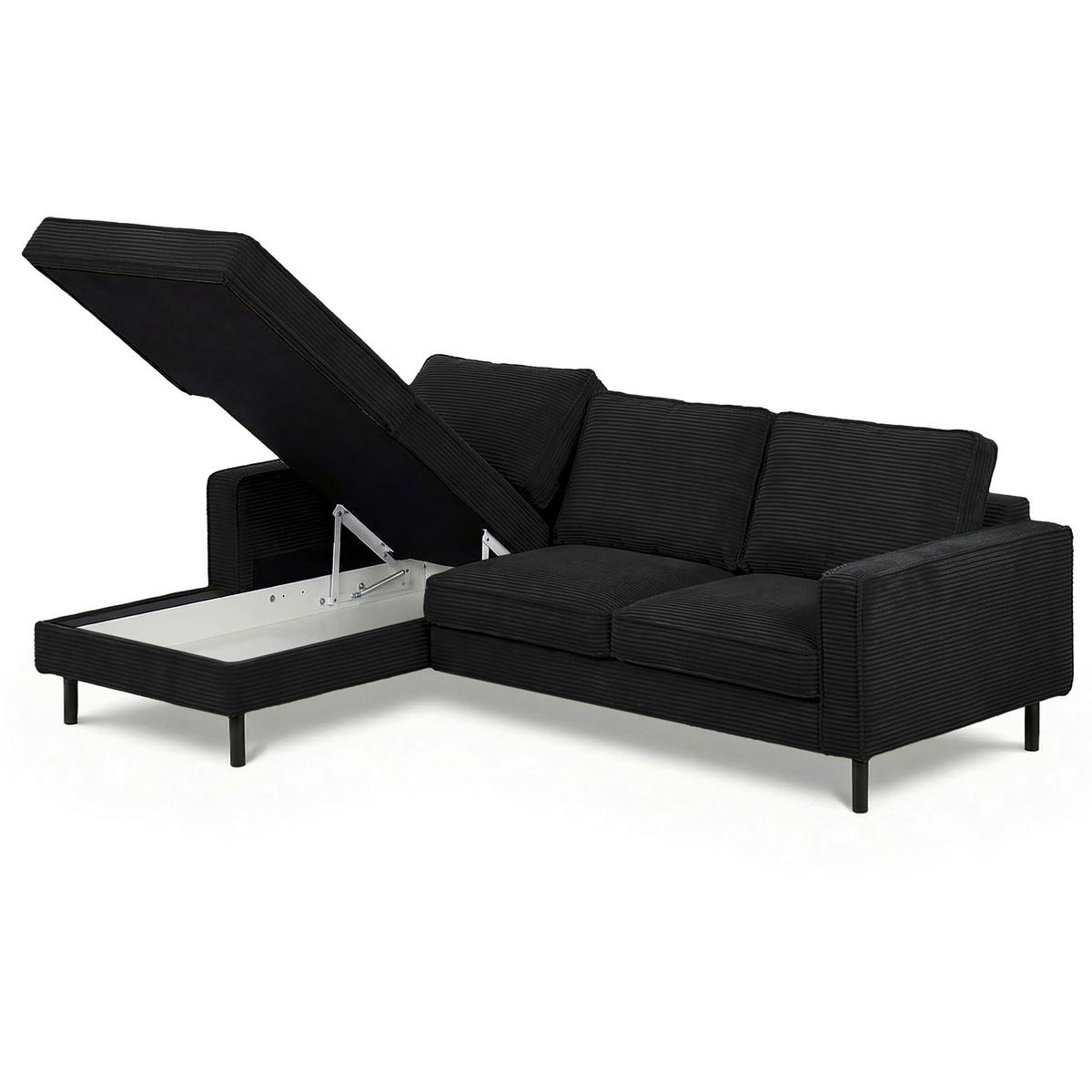 ECKSOFA  in Cord Schwarz  - Schwarz, Design, Textil/Metall (166/238cm) - Livetastic